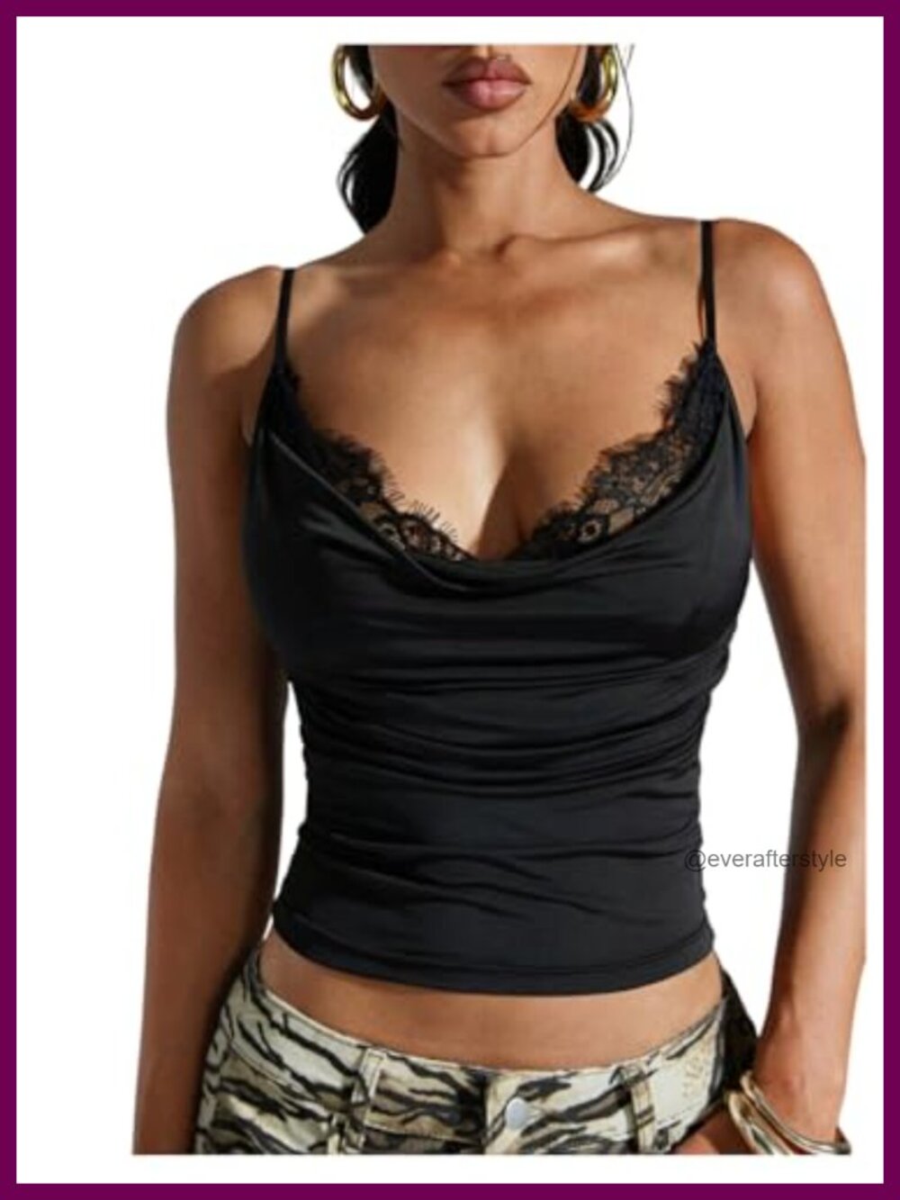Sleeveless Lace Cowl Neck Slim Fit Tank Top Party Club Festival